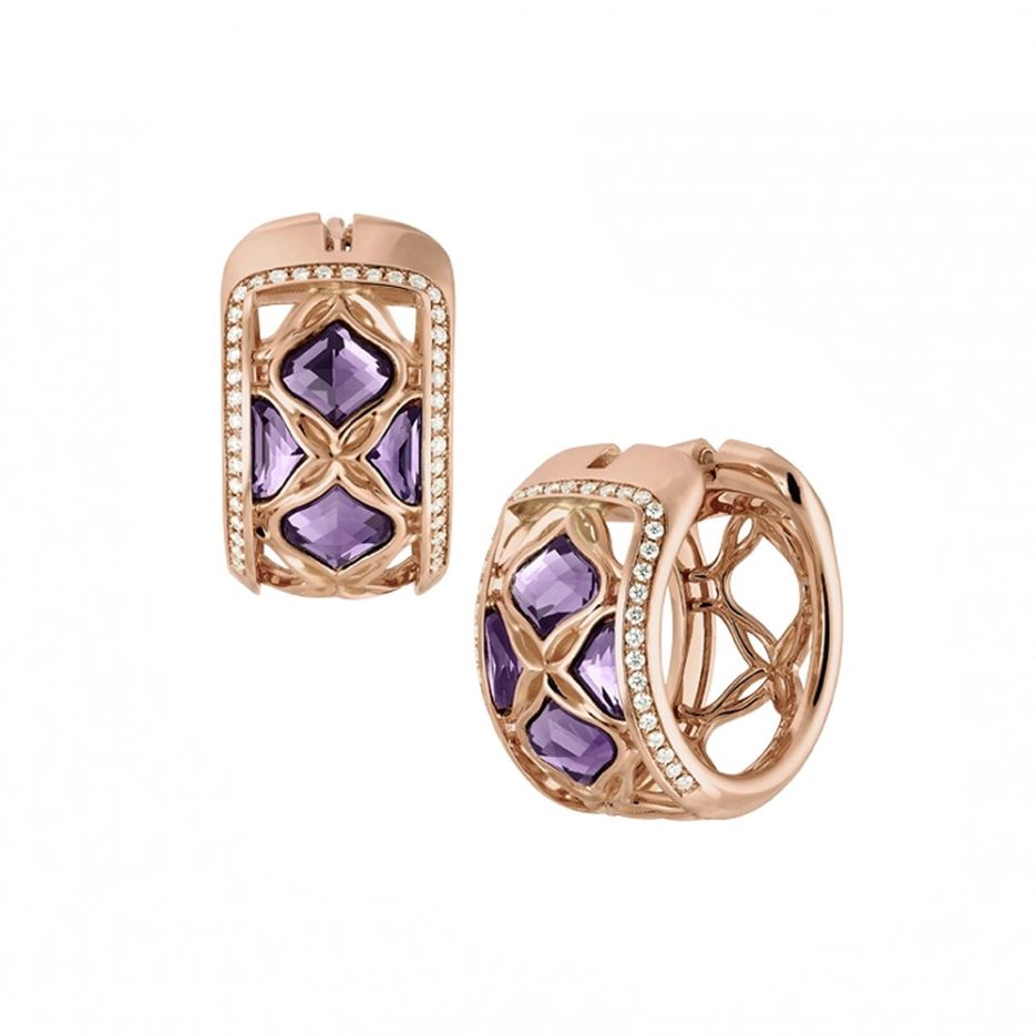 Aretes Candongas Imperiale Oro Rosa con Amatistas y Diamantes