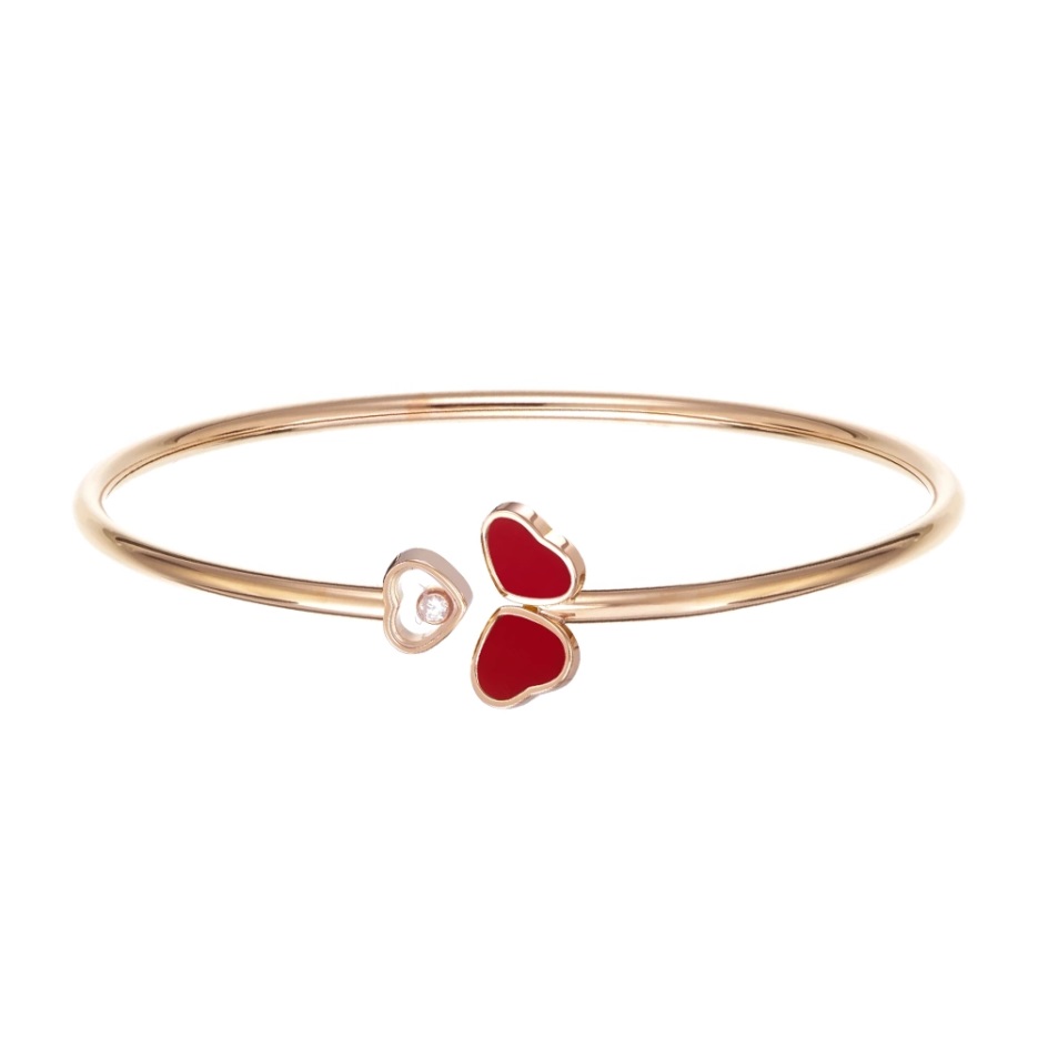 Pulsera Aro Happy Hearts Oro Rosa Piedra Roja y Diamante Móvil Talla M