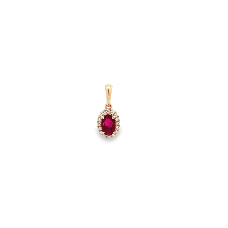Dije Rubí Oval 0.38 ct y Diamantes 0.08 ct en Oro Amarillo
