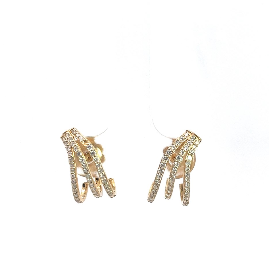Aretes de oro amarillo con 90 diamantes (0,46 ct) – triple barra curva