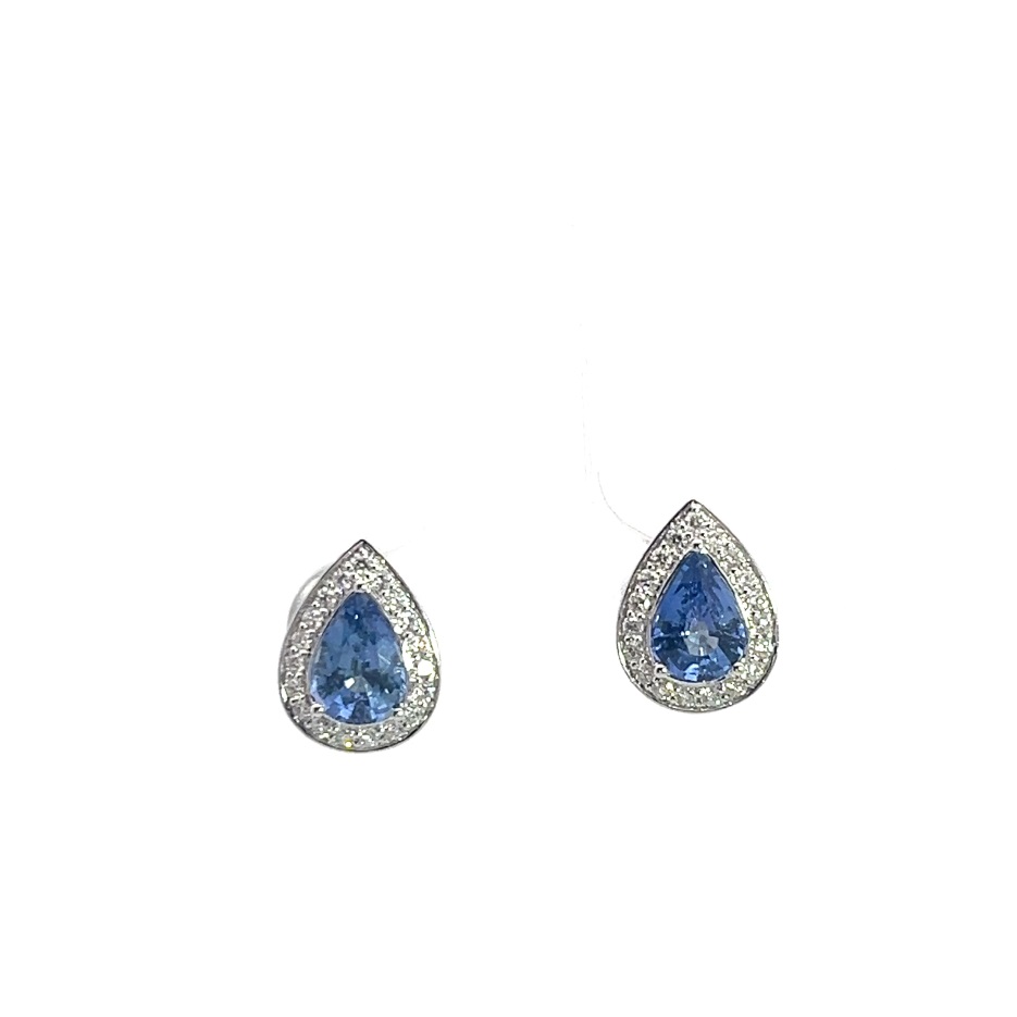 Aretes lágrima tipo topo de oro blanco con 2 zafiros (2,57 ct) y 38 diamantes (0,27 ct)