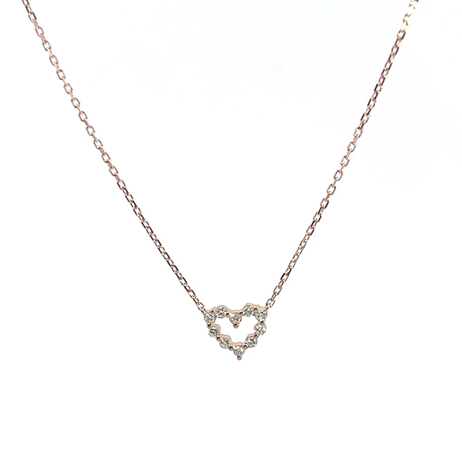 Gargantilla de oro rosa con dije corazon, 10 diamantes (0,10 ct)