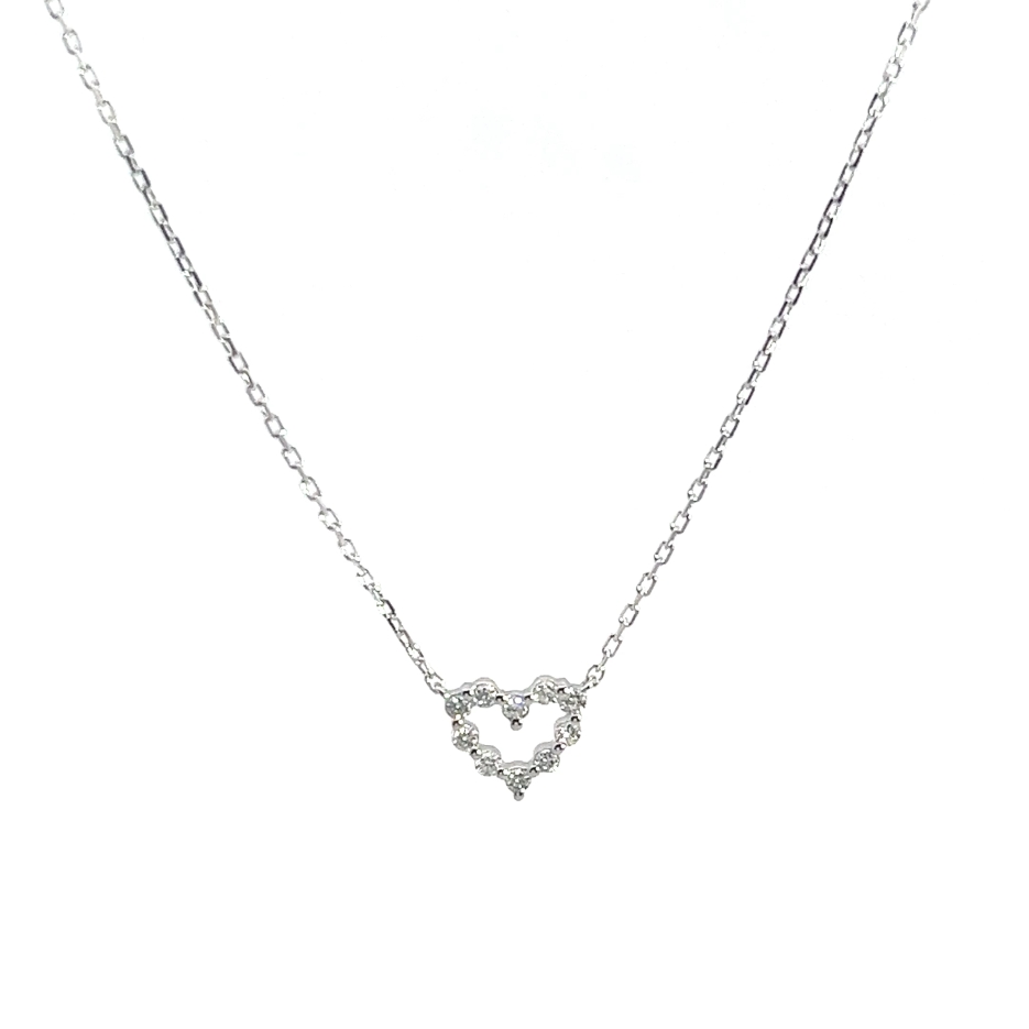 Gargantilla de oro blanco con dije corazón, 10 diamantes (0,10 ct)