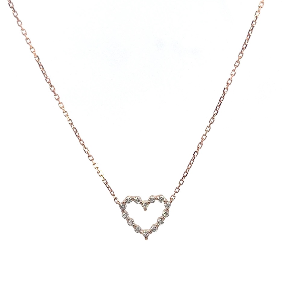 Gargantilla de oro rosa con dije corazón, 15 diamantes (0,13 ct)