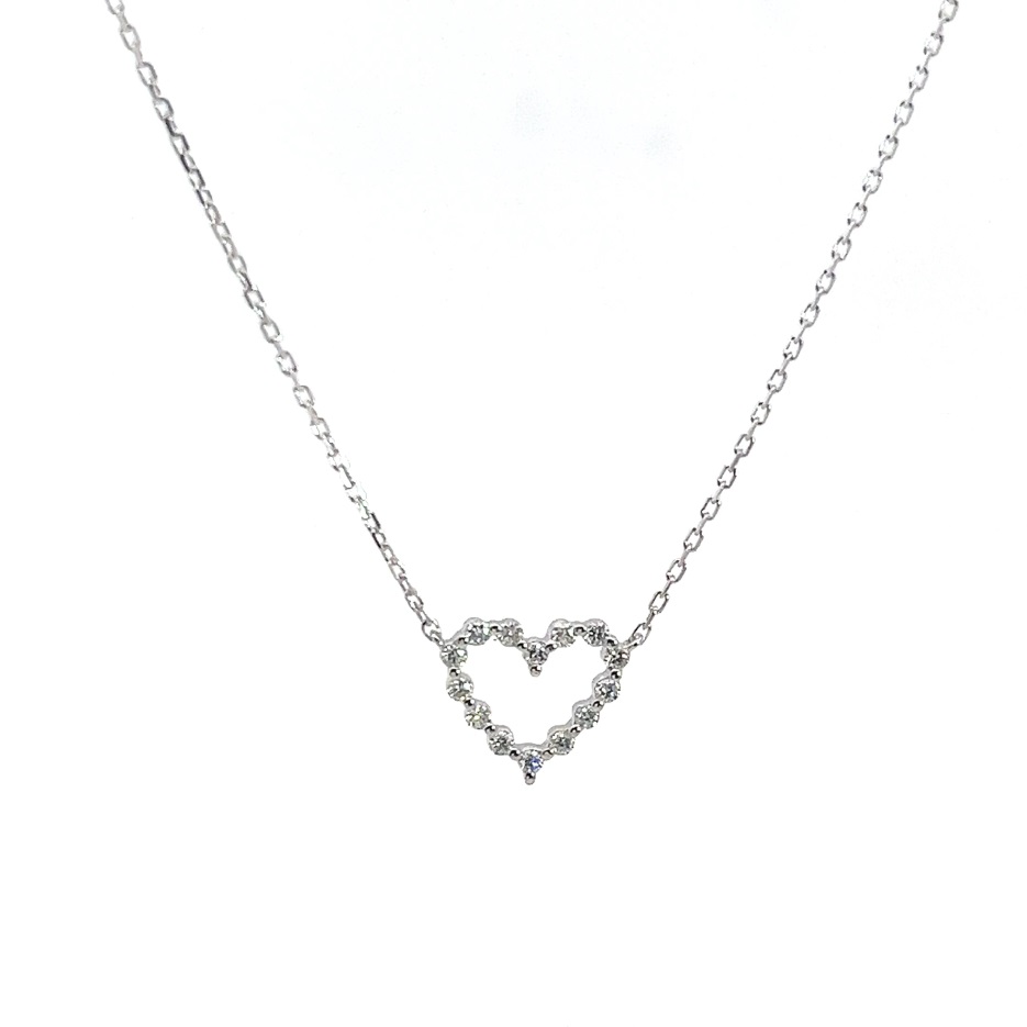 Gargantilla de oro blanco con dije corazón, 15 diamantes (0,13 ct)