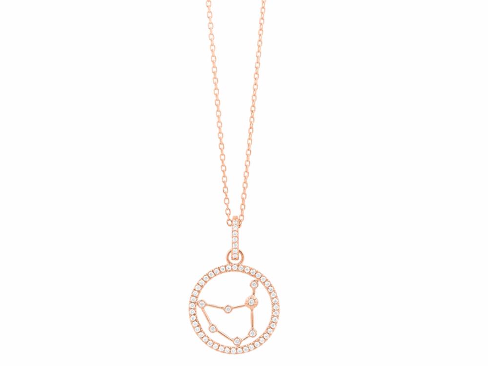 Gargantilla de oro rosa con dije signo Capricornio (círculo), 56 diamantes (0,17 ct)