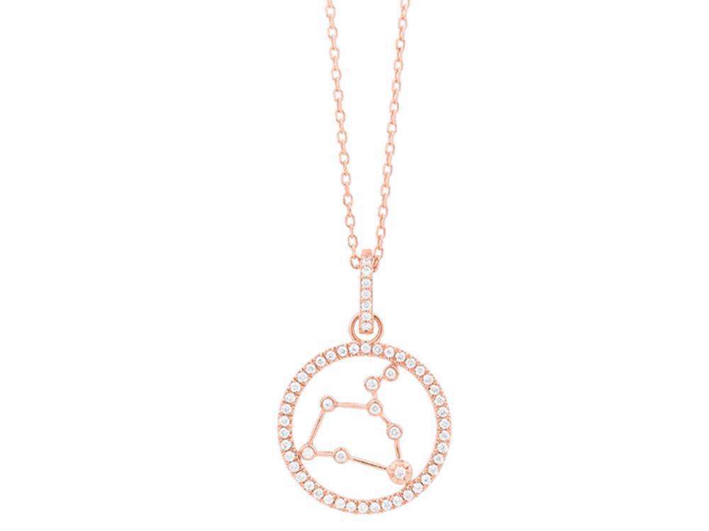 Gargantilla de oro rosa con dije signo Leo (círculo), 57 diamantes (0,18 ct)