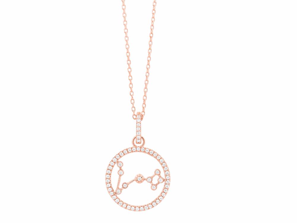 Gargantilla de oro rosa con dije signo Piscis (círculo), 58 diamantes (0,17 ct)