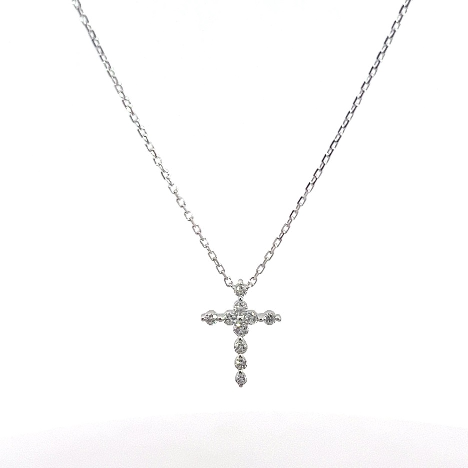 Gargantilla de oro blanco con dije cruz, 10 diamantes (0,15 ct)