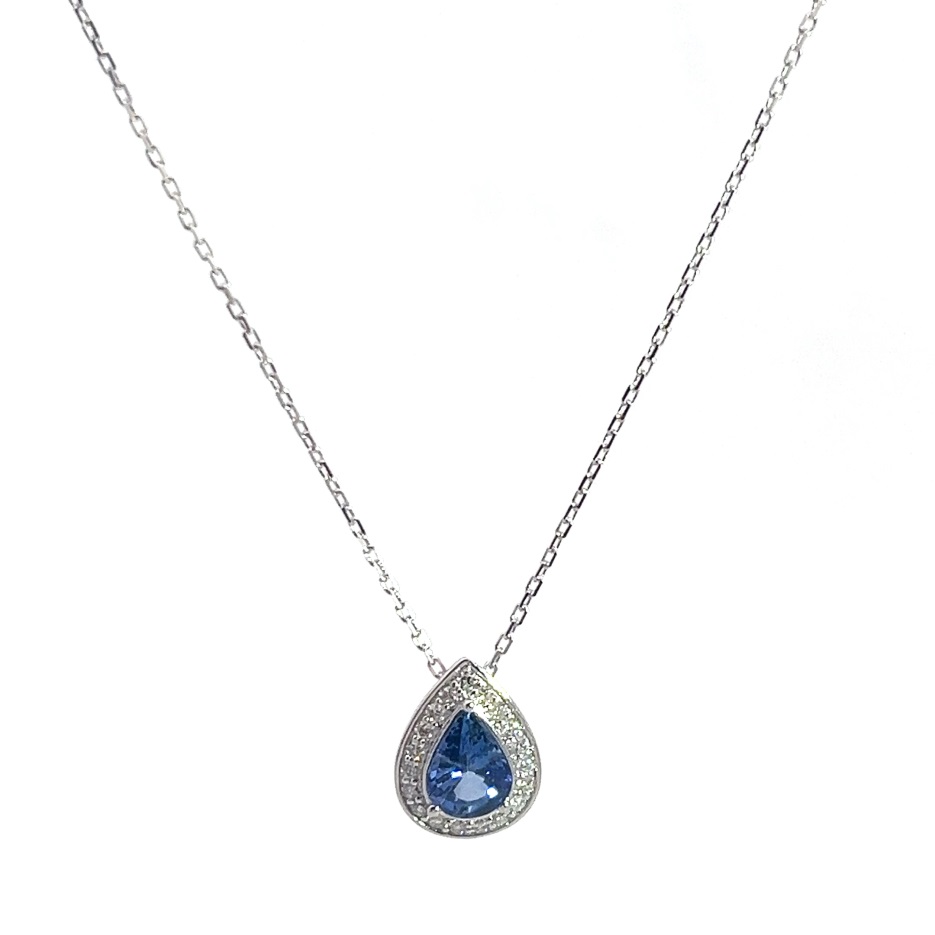 Gargantilla de oro blanco con 1 zafiro (2,12 ct) y 19 diamantes (0,14 ct)