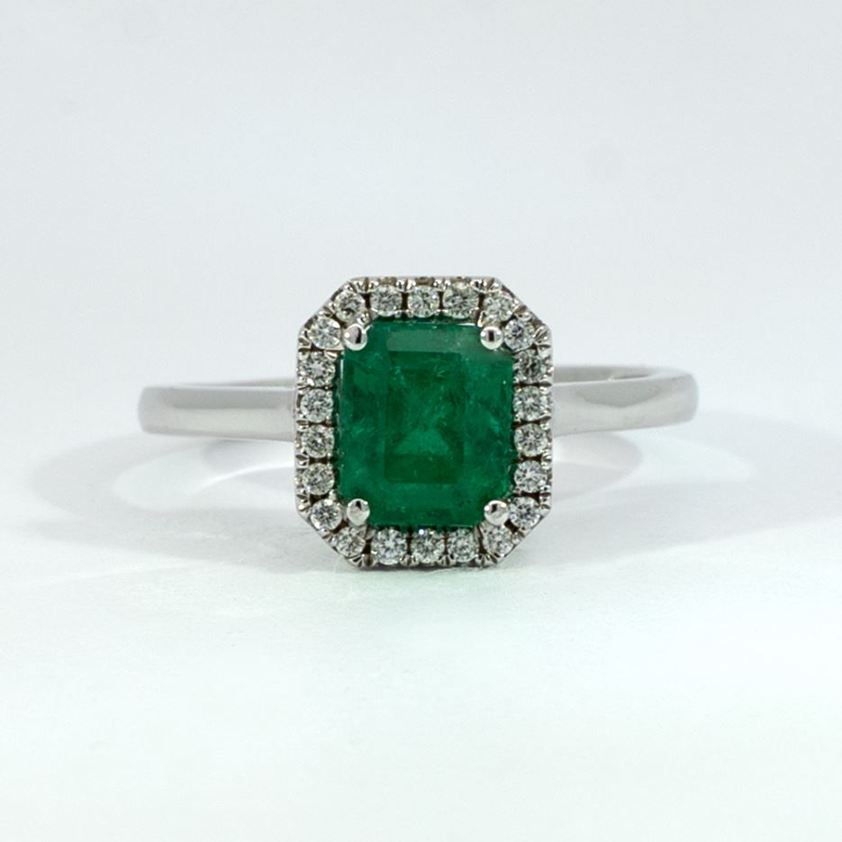 Anillo Fura Esmeralda Rectangular 1.27 ct y Diamantes 0.20 ct en Oro Blanco

